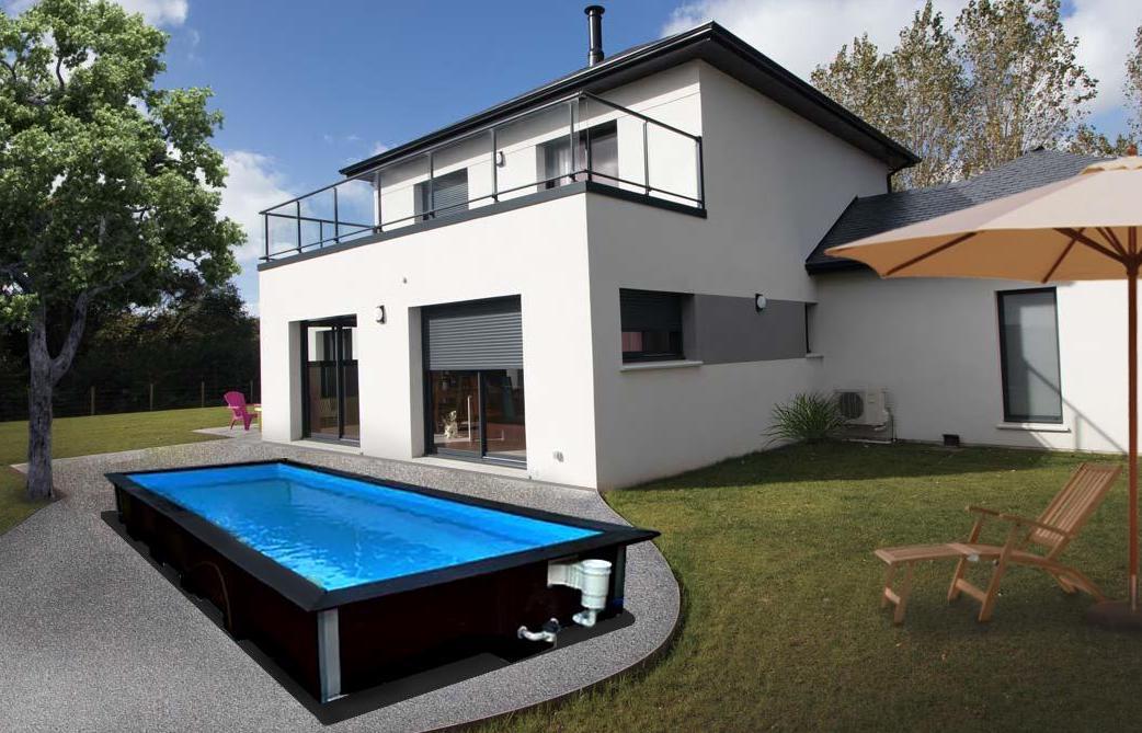 Piscine rectangulaire noire en 3D avec vue sur le système de filtration de l'eau